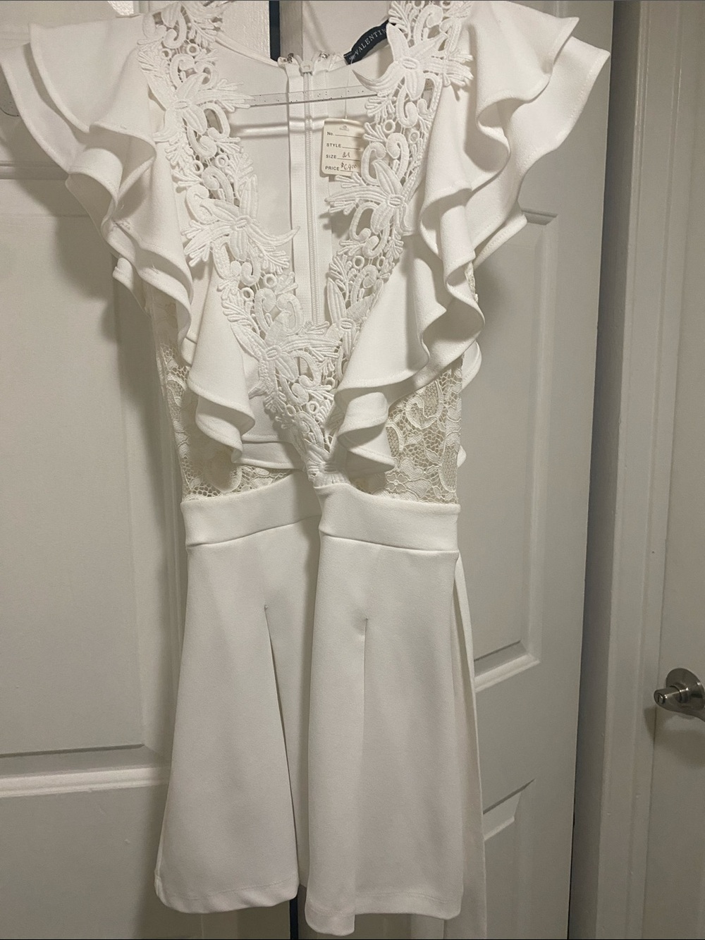 White Lace V-Neck Ruffle Mini Dress